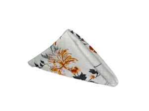 Specialty Cotton Napkin - White with Orange/Grey Flower Print